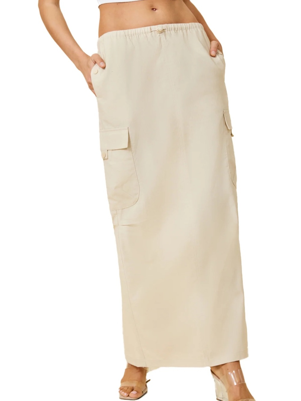 Line & Dot Piper Cargo Maxi Skirt in Cream Khaki Streetwear Urban Chic Casual M